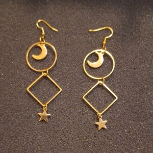 Gold Moon & Star Drop Earrings for Women